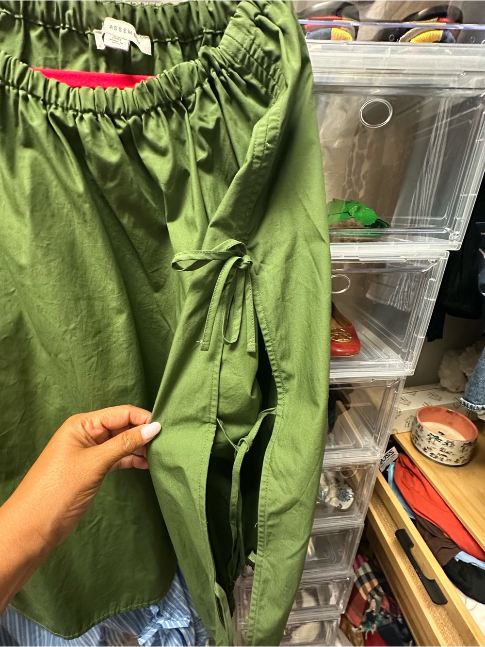 Green Tie sleeve elastic neck shirt